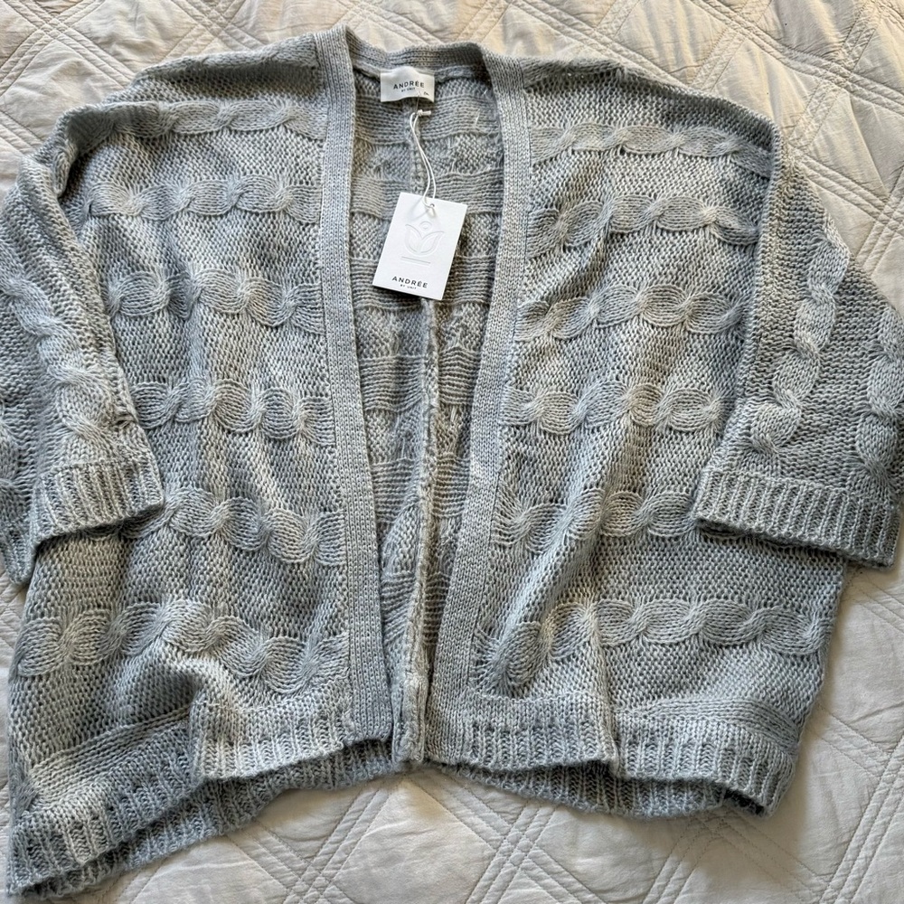 Oversized & Stylish ANDREE BY UNIT Light Gray Open Cardigan - Picture 4 of 5